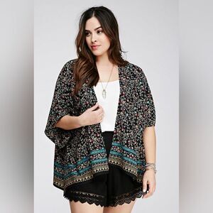 🔺️Forever 21 Black Floral Open Front Dolman Kimono Wrap Plus Sized